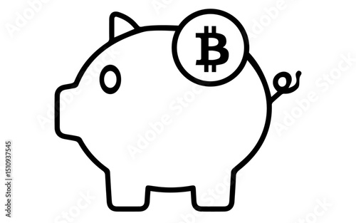 Piggy bank icon with bitcoin sign, png image of piggy bank and bitcoin symbol, vector piggy bank icon illustration