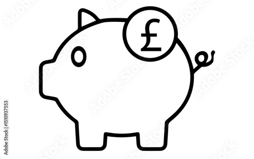 Piggy bank icon with pound sign, png image of piggy bank and pound symbol, vector piggy bank icon illustration