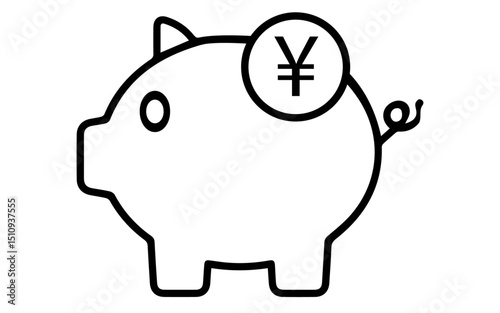 Piggy bank icon with yen sign, png image of piggy bank and yen symbol, vector piggy bank icon illustration