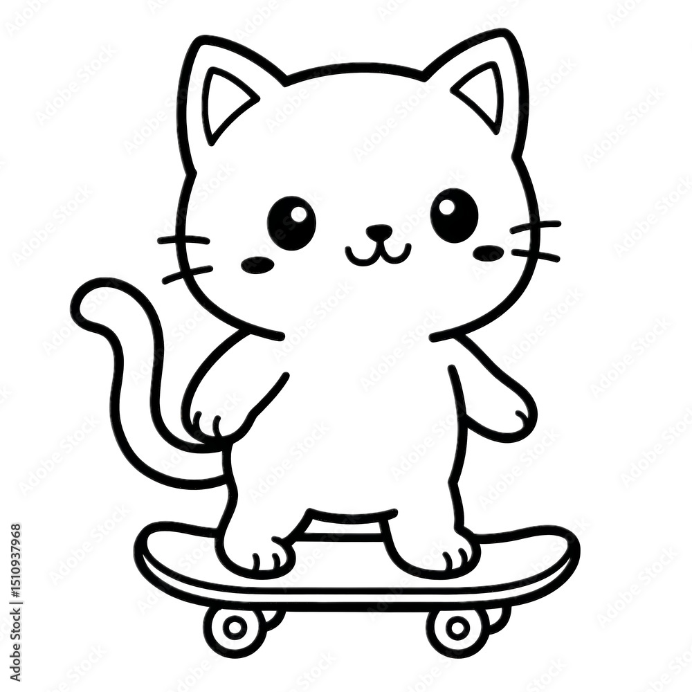 Obraz premium Cool Cat on Wheels: A playful and adorable cartoon cat effortlessly balances on a skateboard, radiating fun and energy. It embodies the spirit of playful adventures and the joy of youth.