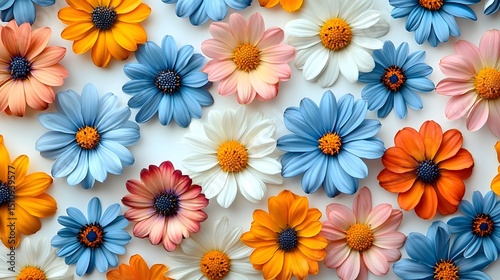 Vibrant daisy pattern on white background