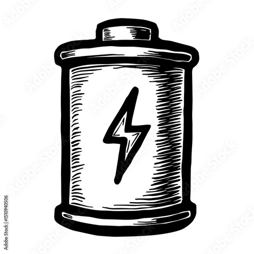 Hand drawn battery icon with lightning for renewable energy and sustainability design