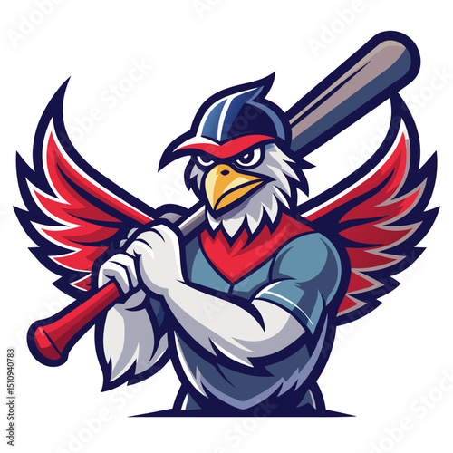 Fierce eagle mascot holding a baseball bat showcasing team spirit and strength during a sporting event