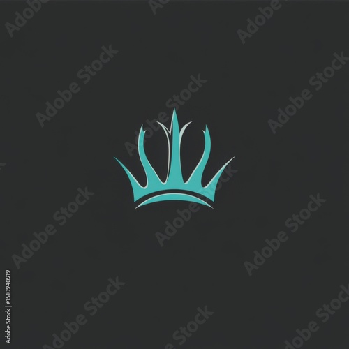 Sophisticated vector logo with minimal crown icon and futuristic font, charcoal gray and teal colors, luxury brand identity photo