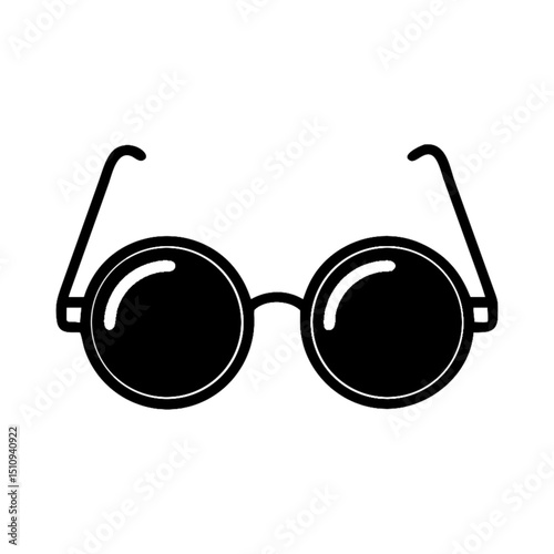 Black round glasses in minimalist style on white background, icon, vector 