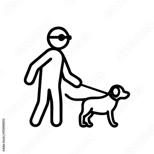 Blind person walking guide dog on leash in minimalistic style, icon, vector 