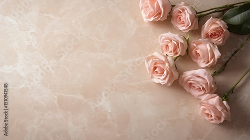 Delicate pastel roses on marble