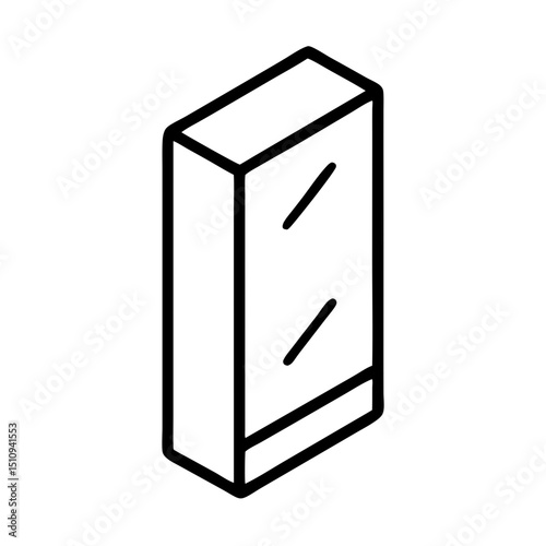 Minimalist Mirrored cabinet design in black outline style, icon, vector  