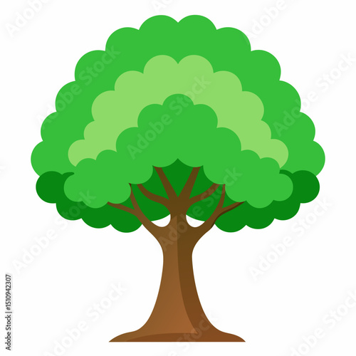 Rounded green tree icon cartoon vector illustration with transparent background