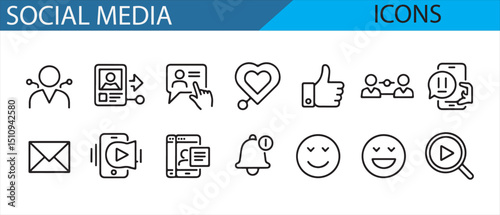 Vector icons representing various social media functions like messages, calls, and notifications
