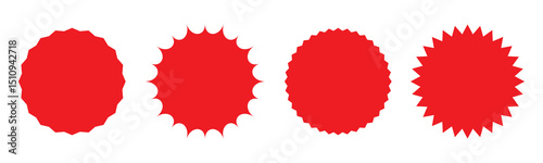 Set of red starburst, sunburst badges. Design elements - best for sale sticker, price tag, quality mark. Flat vector illustration isolated on white background.