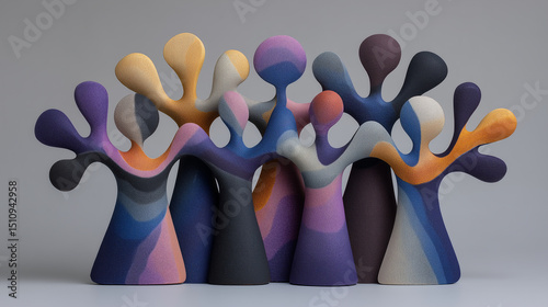 Colorful interlocking pieces shape diverse figures, illustrating collaboration and org design