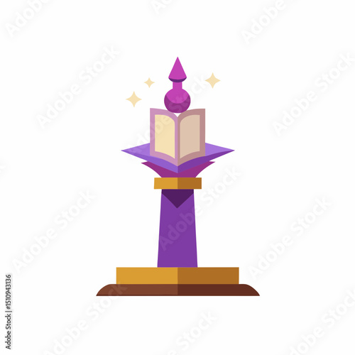 Magic Book on Pedestal with Potion and Stars Illustration silhouette