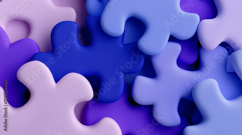 Interlinked puzzle shapes become workers, visualizing teamwork and corporate hierarchy