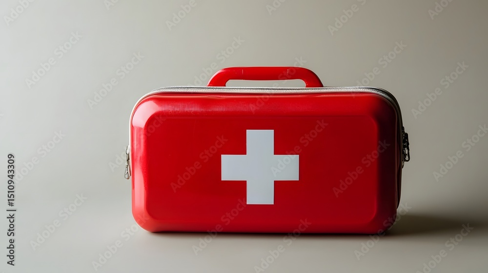 Fototapeta premium A red first aid kit with a white cross symbol