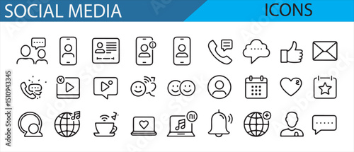 Set of social media vector icons for messaging, calling, and notifications.