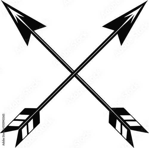 crossed arrows silhouette, feather ends, tribal symbol
