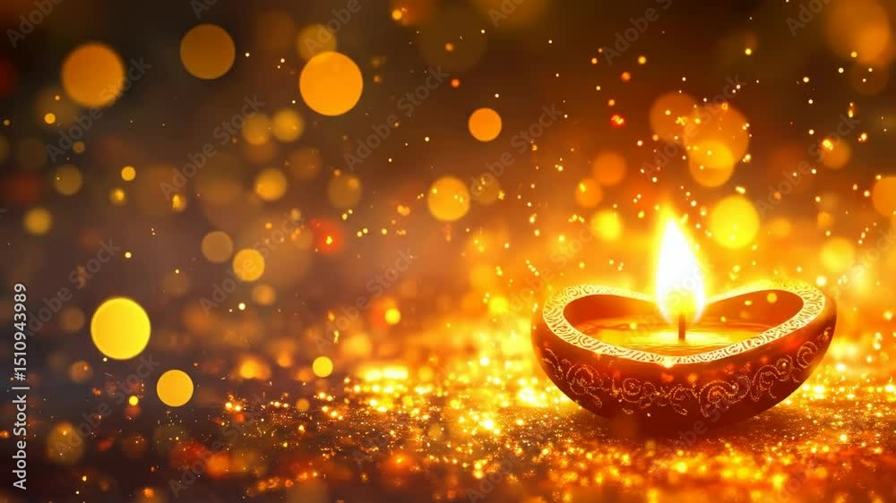 Glowing candle flame with radiant golden bokeh illuminating a festive atmosphere