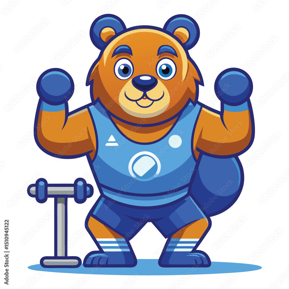 Obraz premium Bear mascot works with rehabilitation specialist in therapy session promoting fitness and well-being for animal rehabilitation