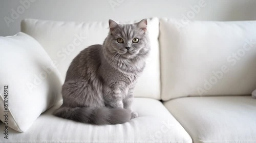 Wallpaper Mural A black cat on white sofa, looking here and there.  Torontodigital.ca