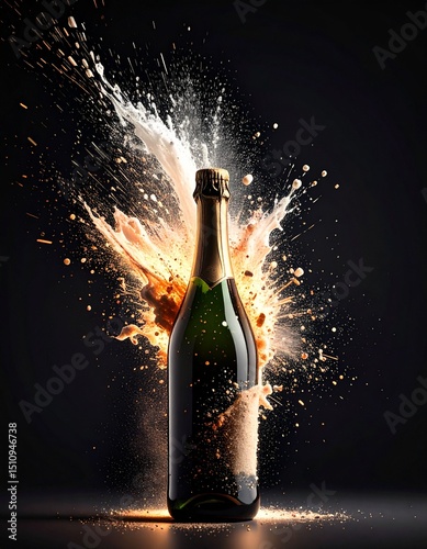 bottle of champagne on black background