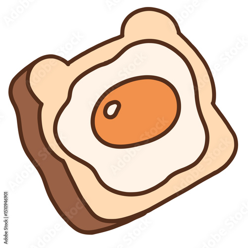 Sunny Side Up Egg on Sliced Bread Cute Hand Drawn Illustration