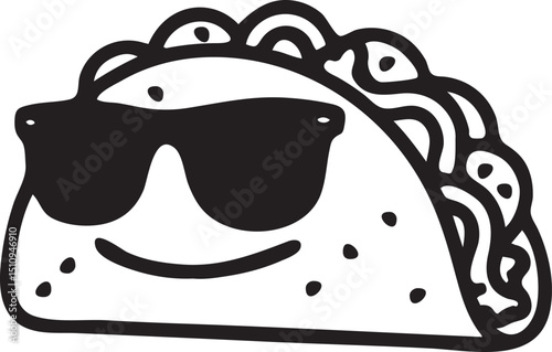 Cool Taco with Sunglasses Icon Funny Mexican Food Silhouette Vector