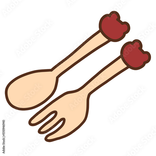 Fork and Spoon Set Cute Hand Drawn Illustration
