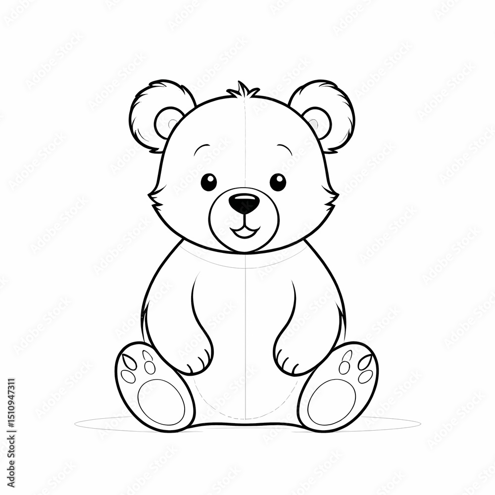 Fototapeta premium Black and white line drawing of a teddy bear, children's coloring book