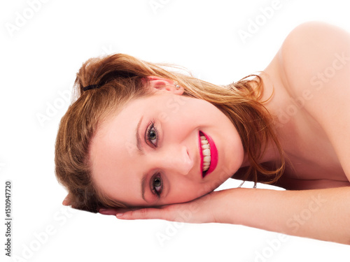 Slim Bare Shoulder Reclining Portrait Young Caucasian Woman