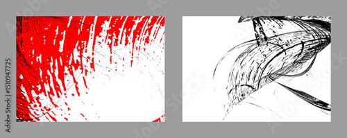 Strokes of black and red paint on a white background. Set of two templates. Graffiti element. Design template for the design of banners, posters, booklets, covers, magazines. EPS 10
