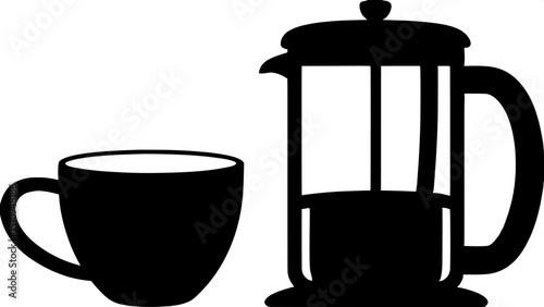 "Detailed vector illustration of a French press next to a black coffee-filled cup, clear outlines, modern cafe vibe, neutral tones, flat style"




























