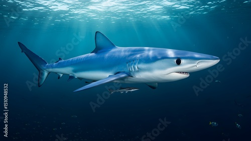 Wallpaper Mural A stunning image of a Blue Shark (Prionace glauca) gracefully swimming in the clear blue waters of the open ocean Torontodigital.ca
