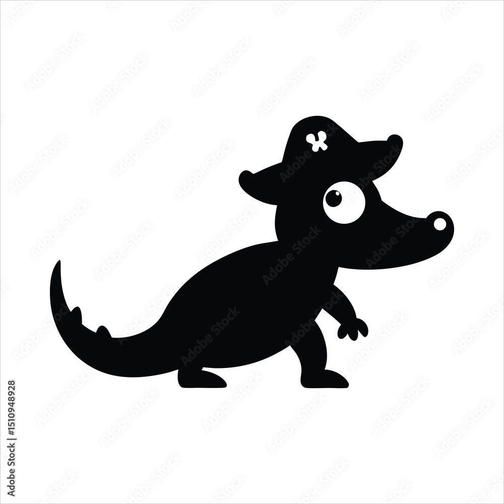 Obraz premium Crocodile crawling wearing a pirate hat vector
