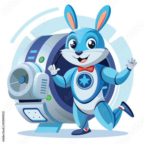 Rabbit mascot with advanced medical scanner promotes health awareness at community health fair during spring festival
