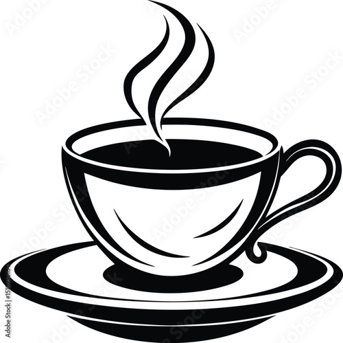  teacup silhouette, rising steam, drinkware icon