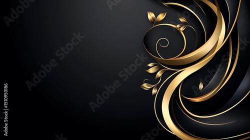 Elegant dark backdrop with gold swirls