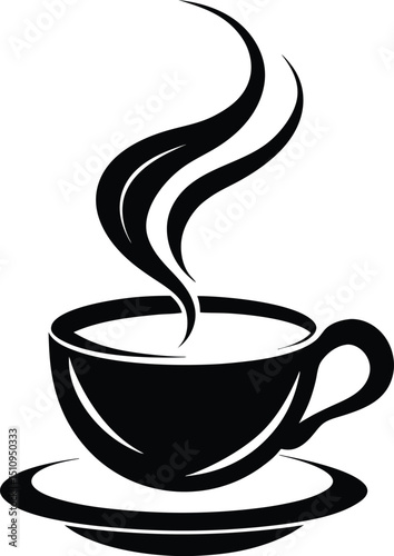  teacup silhouette, rising steam, drinkware icon