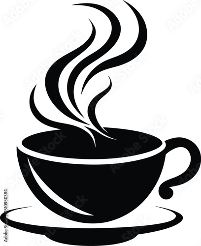  teacup silhouette, rising steam, drinkware icon