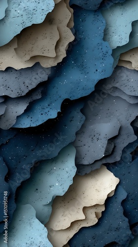 Wallpaper Mural Blue Grey Beige Layer Paper Cutout Texture with Wave Pattern Shadow and Relief Torontodigital.ca