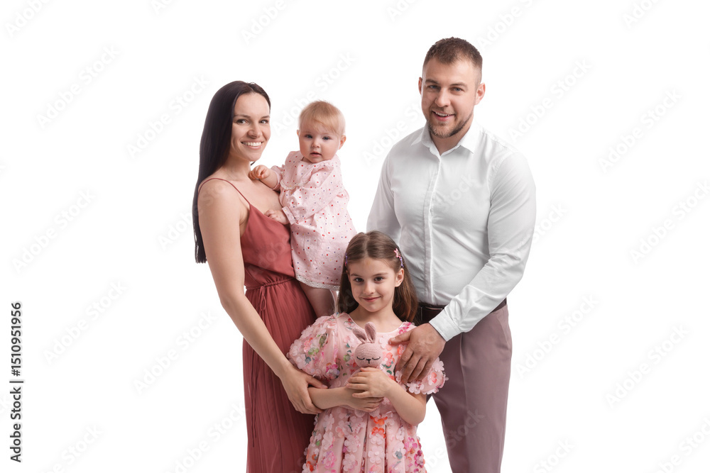 Happy parents and their kids on white background Happy parents and their kids on white background