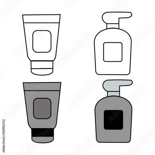 Facial foam bottle and liquid soap bottle vector, ideal for skincare, cosmetics, hygiene products, beauty ads, packaging design, and branding. Editable, detailed, and high-quality artwork.