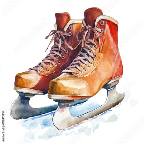 Ice Skates, watercolor painting vector, high quality, isolated on a white background.