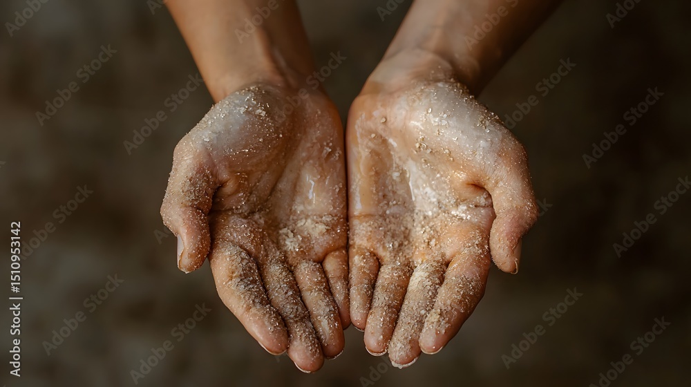Fototapeta premium Close up of Dry Weathered Hands with Minimal Background