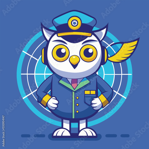 Owl mascot serving as air traffic controller with radar screen in a vibrant digital illustration
