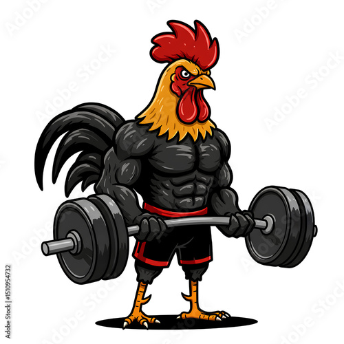Vector of gym rooster holding the barbell on white background
