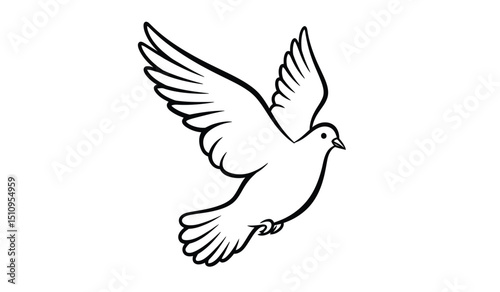 Flying bird - dove or pigeon with its wings spread line art vector icon for nature apps and websites
