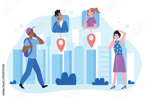 Phone communication flat vector illustration. Cartoon people holding smartphone in hand, communicating with family, friend or colleague characters on cellphone screen, conversation isolated on white