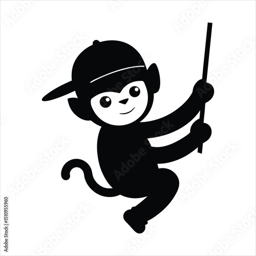 Gibbon swinging wearing a baseball cap vector