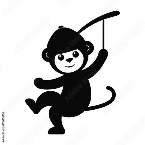 Gibbon swinging wearing a baseball cap vector